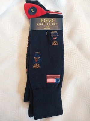 Polo Ralph Lauren Hombre’s Crew Vestido Calcetines Oso EE. UU. Bandera Americana Paquete de 2 XL NUEVO CON ETIQUETAS Foto 1 de 4
