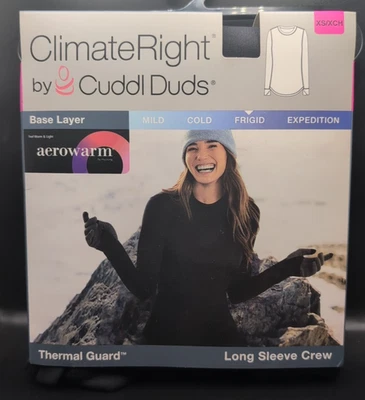 CLIMATE RIGHT BY CUDDL DUDS Climate Right Cuddl Duds Women's Thermal Guard Long Sleeve Crew Size XS Black