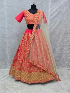 New Presenting Malay Satin Silk Lehenga Choli With Net Dupatta For Girls - Picture 1 of 8