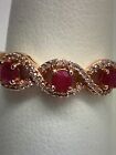 10K Rose Gold Three Stone Natural Ruby and Diamond Braided Band Ring Size 7.25