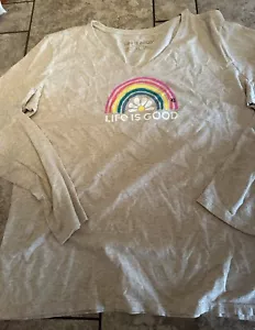 NWT NEW Womans XL Life is Good L/S Crusher Tee Daisy Rainbow Almond - Picture 1 of 1