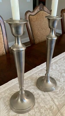 "Juego de 2 candelabros altos vintage de metal tono plata candelabro 16""" Foto 1 de 4