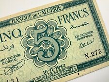 1942 Algeria 5 Francs Circulated Banknote Z605