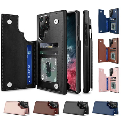 For Samsung Galaxy S23 S22 Plus Ultra Case Leather Card Slot Wallet Stand Cover - Image 1 of 4