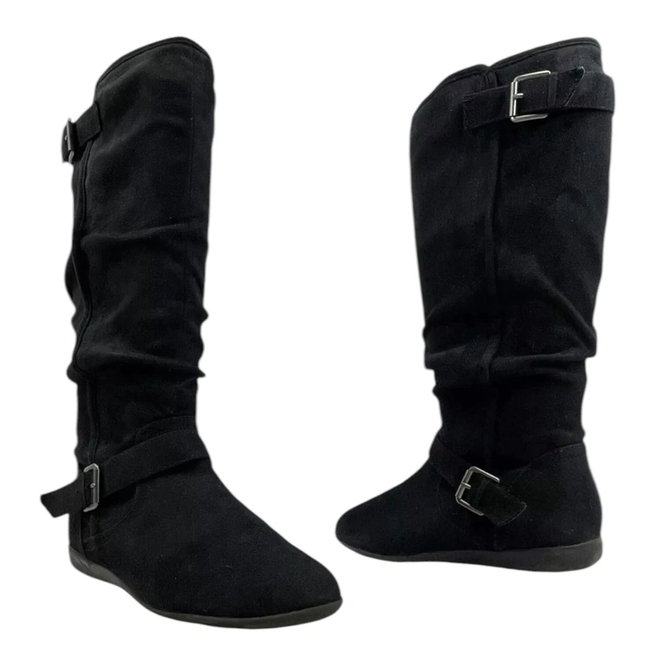 INFORME Mujeres 9 Shanna Gamuza Cuero Botas Holgadas Hasta la Rodilla Hebilla de Montar NEGRAS Foto 1 de 4