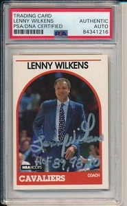 Tarjeta de aros de 1989 firmada por los Lenny Wilkens de los Cavaliers #216 PSA/ADN 163518 - Imagen 1 de 2