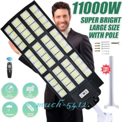 11000W Commercial Solar Street Lights LED Outdoor Dusk to Dawn Lamp Super Bright - Image 1 of 4
