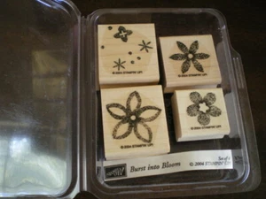 2004 Stampin' Up 4 RUBBER STAMPS SET Burst Into Bloom FLOWERS NEW Four Retired - Picture 1 of 1