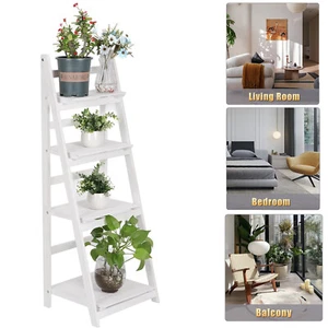 Foldable Plant Display Ladder Shelf Wood Storage Rack Plant Stand Flower Pot - Picture 1 of 10