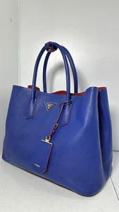 Authentic PRADA Blue Cuir Saffiano Double Handle Leather Tote Bag/purse - Picture 1 of 21