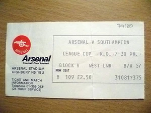 Tickets- League Cup 1979/80 ARSENAL v SOUTHAMPTON - Picture 1 of 2