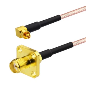 SMA 4 hole jack flange to MC-Card male right angle pigtail coax cable RG316 30cm - Picture 1 of 4