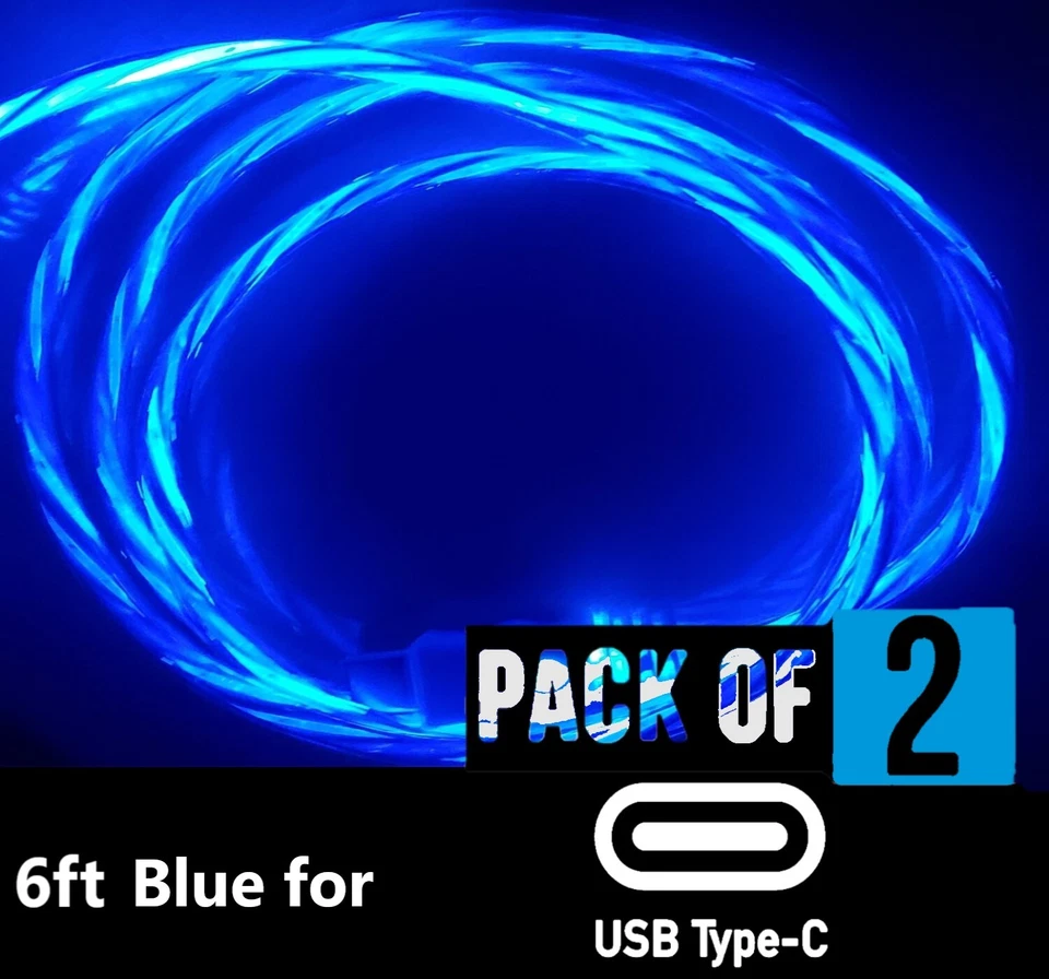 2 Pack 6FT LED Fast Charge Type C USB Cable Cord For Galaxy S8 S9 Note10 Quest 2 - Image 1 of 4