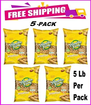5 PACK - Hampton Farms Unsalted In-Shell Peanuts (5 lbs.) Total 25 lbs