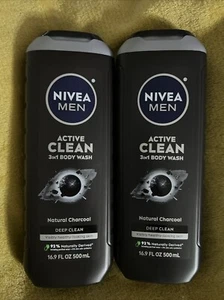 2-Pack NIVEA Men Active Deep Clean Body Wash With Natural Charcoal 16.9 Oz Each - Picture 1 of 2