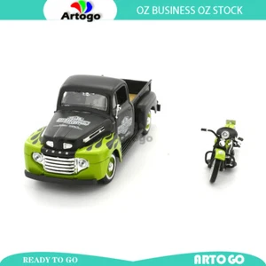 Harley Davidson Ford 1948 F1 Pickup & FL Panhead green & black scale 1:24 model - Picture 1 of 4