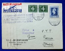Storia Postale 1947 KLM Primo Volo AMSTERDAM ROMA first flight cover