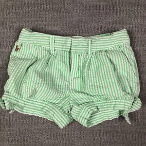 Ralph Lauren Shorts Girls 4 4T Green White Striped Seersucker Adjustable Waist - Picture 1 of 11