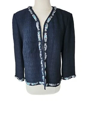 St. John Santana Knit Blazer Women's Black Open Front Old Money Luxury Preppy - Image 1 of 4