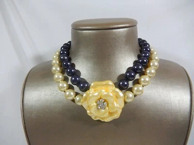 ВИНТАЖНЫЙ 12 мм узелок таитянский и белое стекло жемчуг люцит и кристалл цветок ожерелье - Изображение 1 из 4