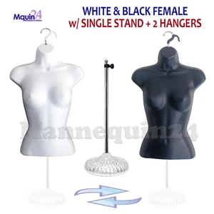 Black & White Mannequin Female Torso Dress Forms Set with 2 Hangers + 1 Stand - Picture 1 of 6