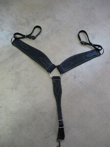 Used horse tack Roper style black breast collar saddle trail barrel roping