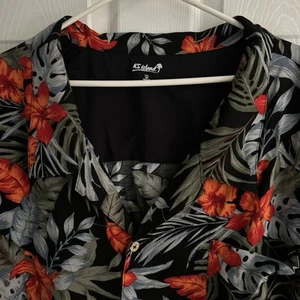 KS Island Hawaiian Beach shirt Black 7XL Big Palm Leaves Floral - Picture 1 of 10