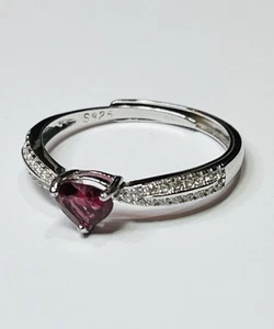 925 Sterling Silver Ruby Pink Spinel Heart Ring - Picture 1 of 13