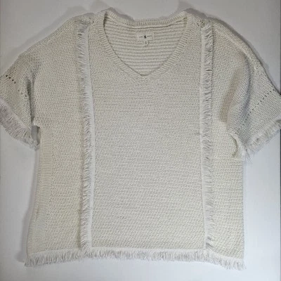 Lou & Grey Womens Cable Knit Blouse Medium Cream Color Boho Resortwear Top - Image 1 of 4