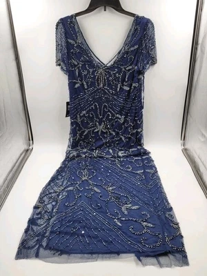 NEW Pisarro Nights Beaded Mesh Column Gown - Navy Blue - Size 12 (C2-I4) - Image 1 of 4