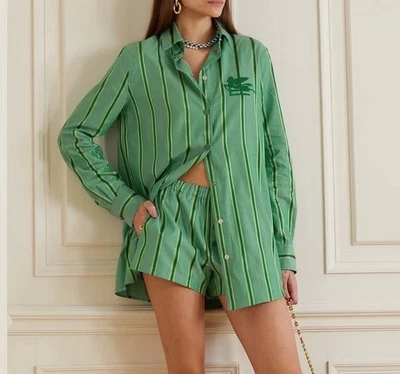 ETRO green striped silk blend boxer shorts IT 38/2 - Image 1 of 4