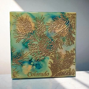 Debbie Beger Colorado Painted Tile USA Handmade Glazed Gold Pinecones Cabin - Picture 1 of 6