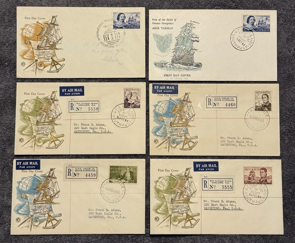 Lot of 6 Australia 1963 Abel Tasman First Day Covers Registered Airmail FDC - Image 1 of 4