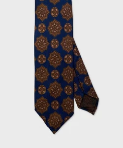 Arcuri cravatta tre pieghe in lana e seta, fantasia atlas blu ruggine CSET2406.3 - Foto 1 di 2