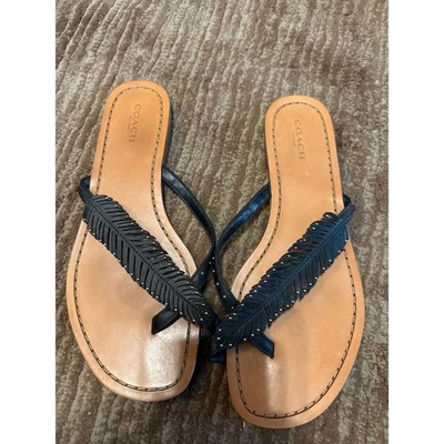 Coach Feather Thong Sandals Black Leather Flats Summer Shoes 8.5 B - Image 1 of 4