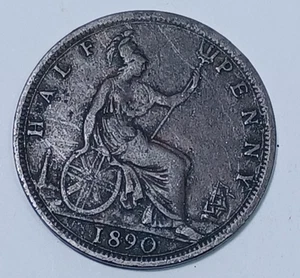 1890 Great Britain Half Penny Queen Victoria Coin KM# 754JRT 105 - Picture 1 of 2
