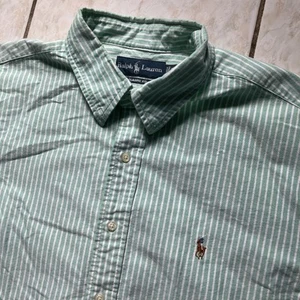 Ralph Lauren Classic Fit Shirt Mens 17 1/2 Green Striped Button Up Flesh Pony - Picture 1 of 7