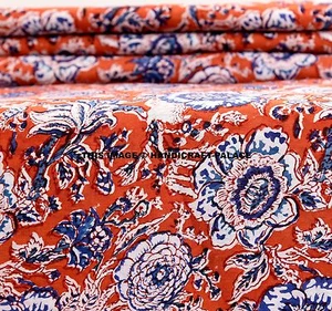 10 Yards Indian Block Printed Natural Cotton Fabric Sanganeri Print Boho Fabric  - Picture 1 of 3
