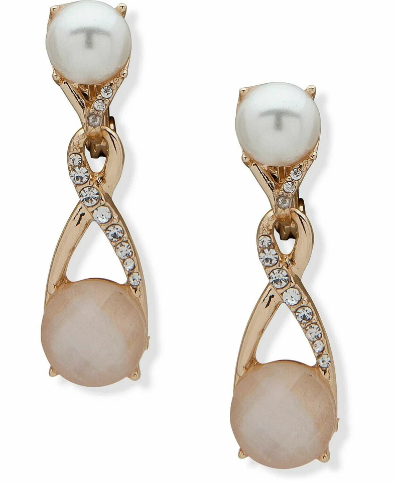 Anne Klein Pave Stone Faux Pearl Clip on Earrings JM 62