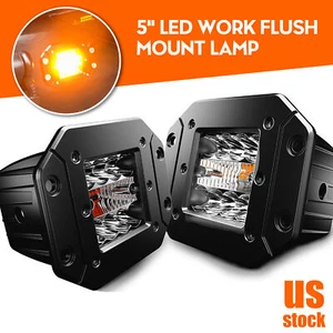 Flush Mount LED Pods Light 2Pcs 5 Inch Combo Beam Amber White 6 Flashing Modes - Picture 1 of 10