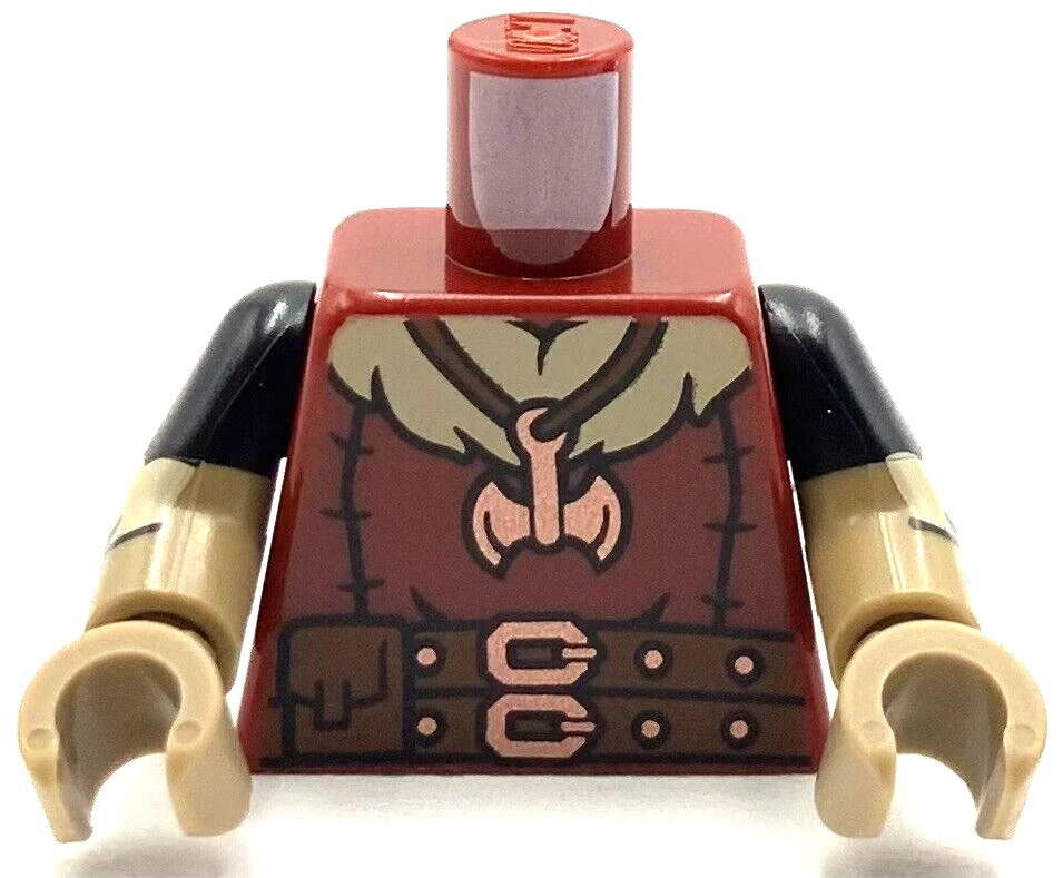 Lego New Minifigure Dark Red Torso Coat Tan Fur Collar Reddish Brown Belts Piece - Image 1 of 1