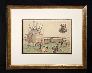 Framed print of the construction of the Pedestal of the Statue of Liberty - Picture 1 of 2