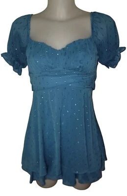 Mini vestido grunge Y2k feminino azul babydoll milkmaid babado fada caprichodo tamanho 0 - Imagem 1 de 3