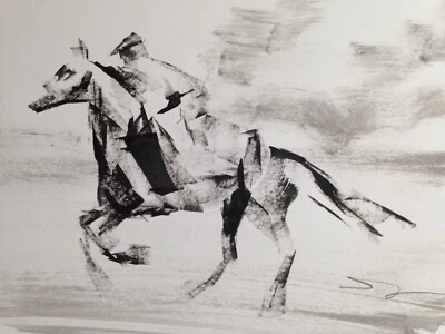 The Last Gallop - Original Firmado Tinta Boceto Pintura de Carreras de Caballos A4 Foto 1 de 4