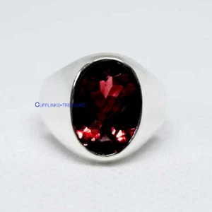 Natural Oval Cut Garnet Gemstone with 925 Sterling silver Ring for Men's #2221 - Picture 1 of 4