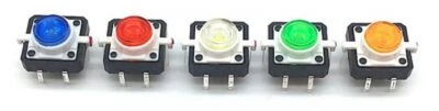 2 x Illuminated LED Tactile Switch 12x12x7.3mm White Green Red Yellow Blue Open