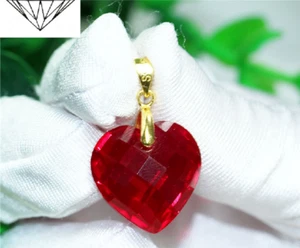 Top Quality Heart Cut Pigeon Blood Red Ruby Lab-Created Sterling Silver Pendant - Picture 1 of 9