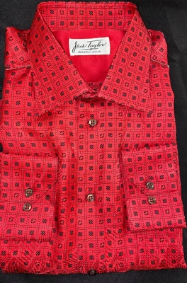 Camisa social masculina estampada vermelha Jack Taylor Beverly Hills média 100% seda nova com etiquetas - Imagem 1 de 4