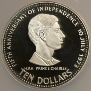 1978 BAHAMAS Large VINTAGE Old PRINCE CHARLES Proof Silver $10 NGC Coin i103895 - Picture 1 of 5