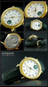 M-WATCH by MONDAINE Swiss made Unisex Armbanduhr grün 37 mm vergoldet - Picture 1 of 1